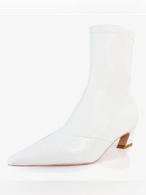 New White Pointed Toe Mid-Heel Ankle Boot Booties~8